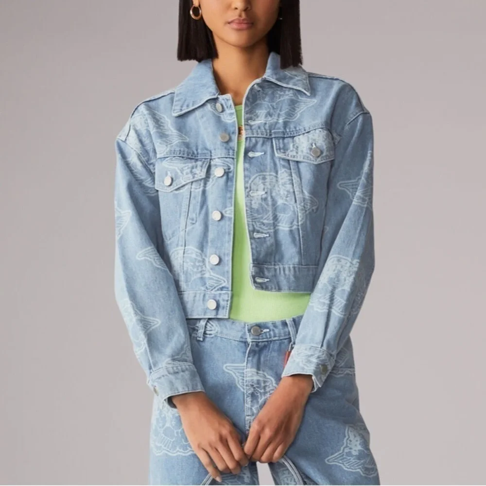 FIORUCCI ALL OVER ANGELS DENIM JACKET BLUE - Picture 12 of 13